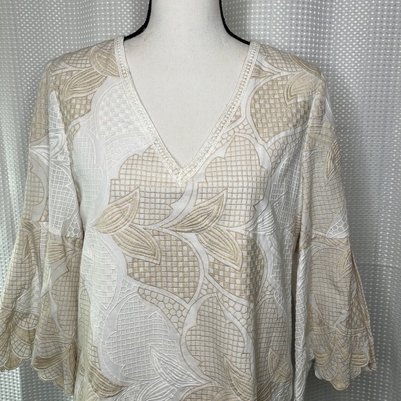 Le Gali Albany Dress Embroidered Scalloped Sleeves V-Neck Size Medium - Picture 3 of 12